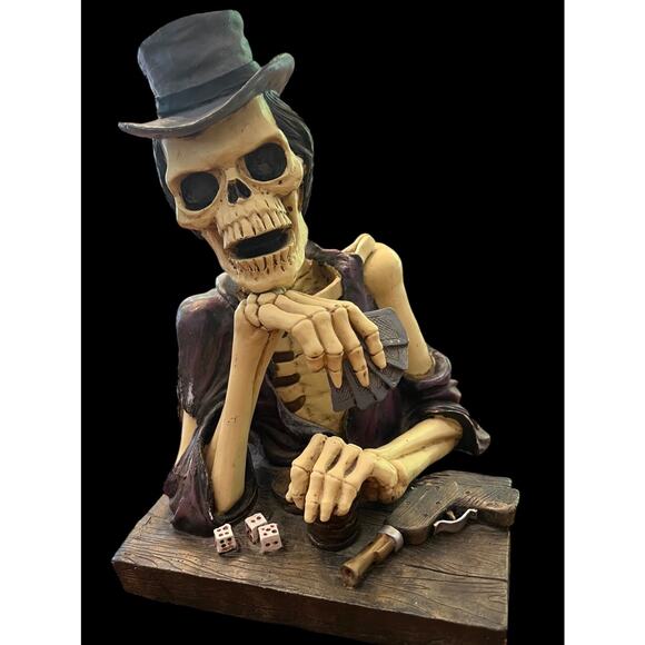 RARE FIND '97 Skulpture by David Wang Skeleton Gambler Gun Dice Zombie Halloween - Picture 2 of 13